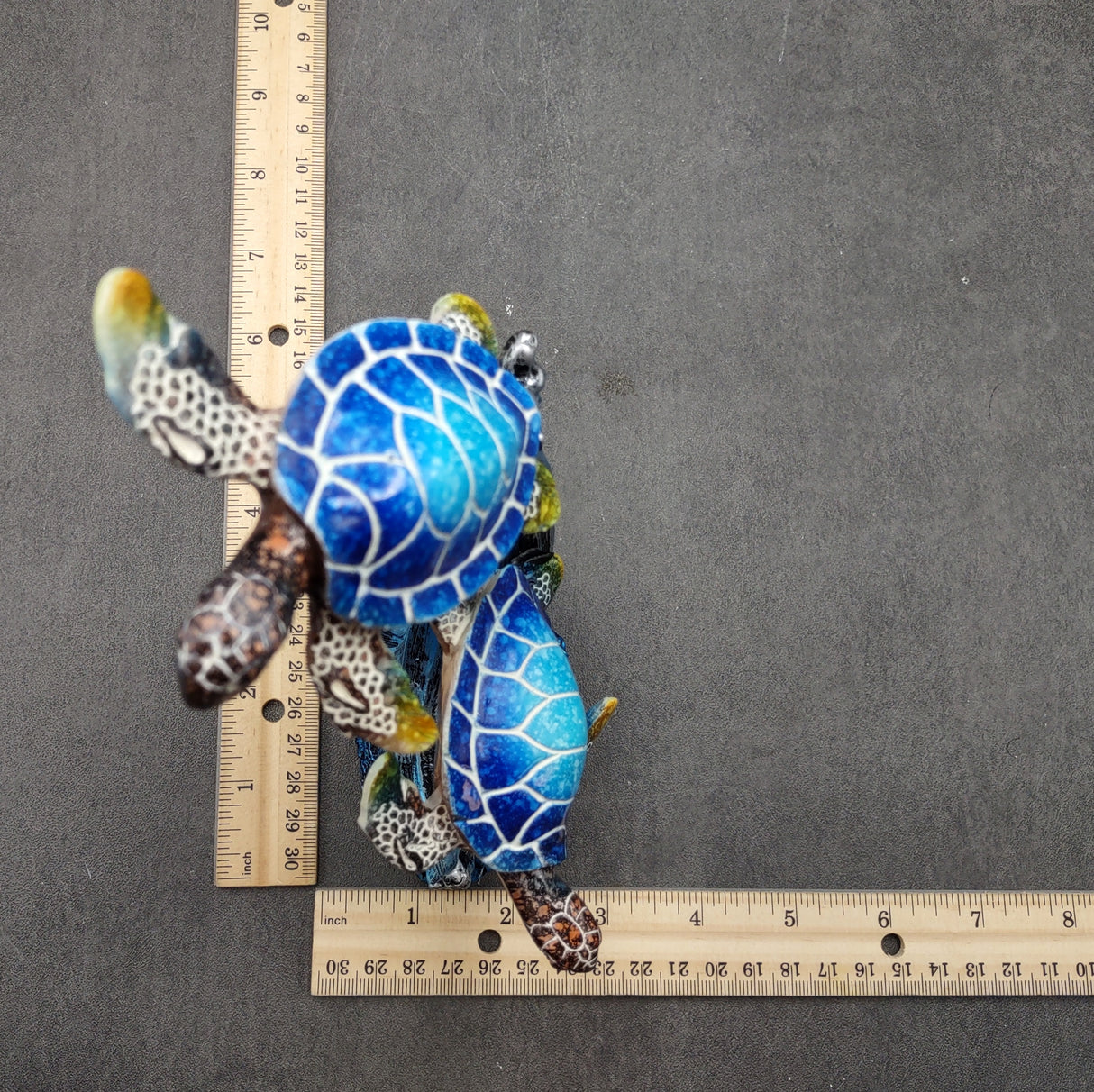 Two Blue Sea Turtles Swimming Sculpture (1 figurine approx. 7+ inches tall) Resin Sea Turtle Pair for coastal home decor & collectibles!