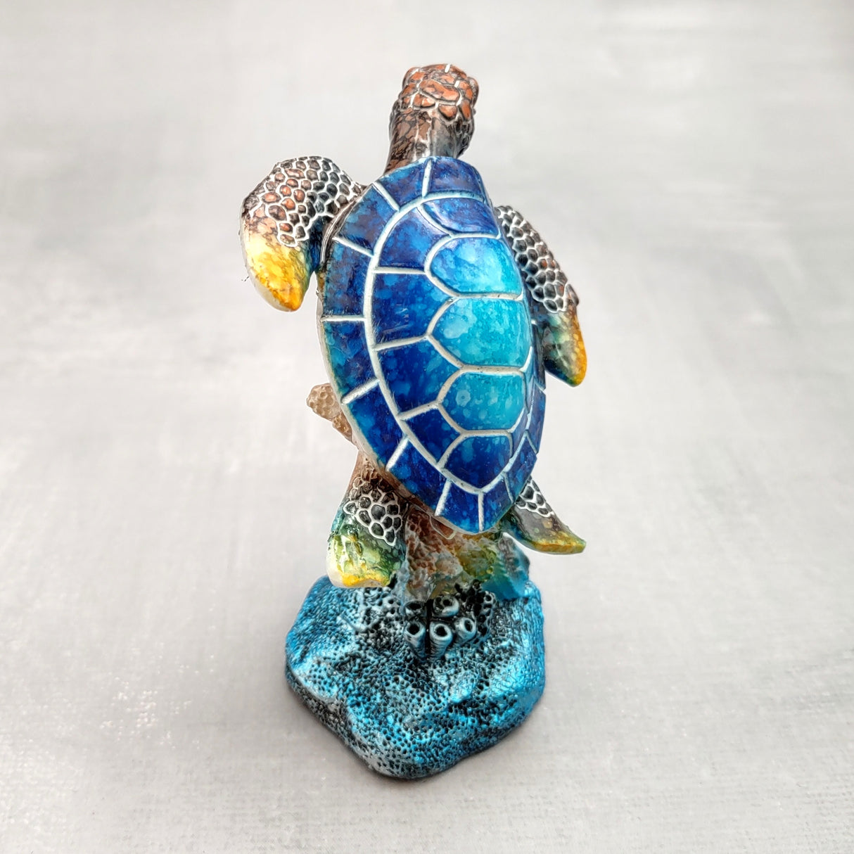 Blue Sea Turtle Figurine Painted Resin (1 figure approx. 3.5+ inches tall) Ocean Blue Sea Turtle for coastal home decor gifts & collecting!