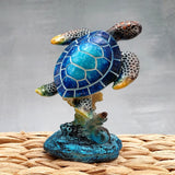 Blue Sea Turtle Figurine Painted Resin (1 figure approx. 3.5+ inches tall) Ocean Blue Sea Turtle for coastal home decor gifts & collecting!