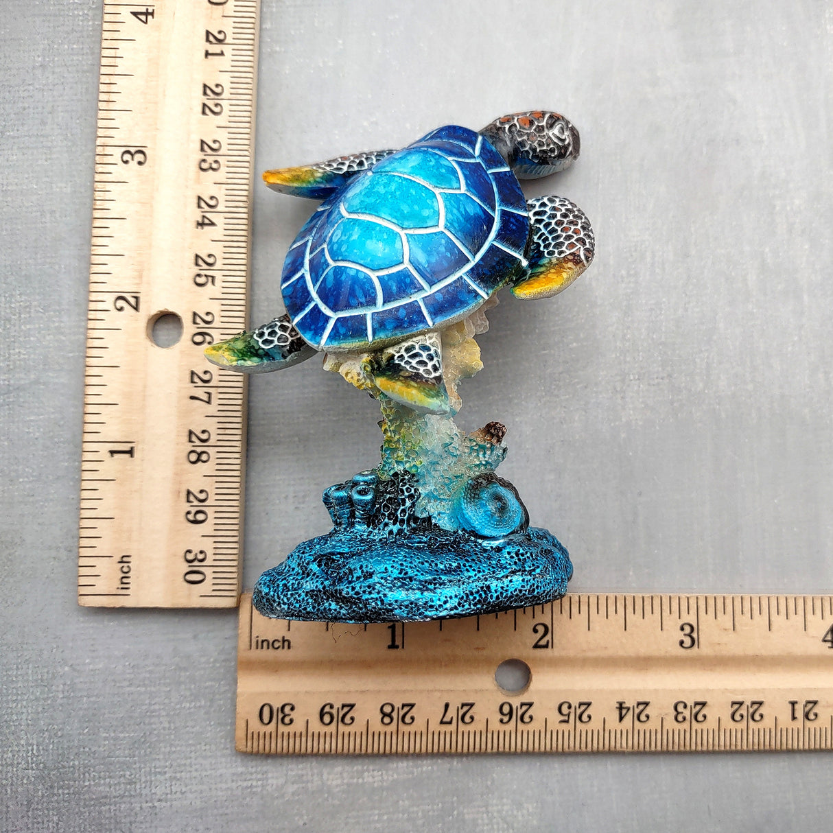 Blue Sea Turtle Figurine Painted Resin (1 figure approx. 3.5+ inches tall) Ocean Blue Sea Turtle for coastal home decor gifts & collecting!