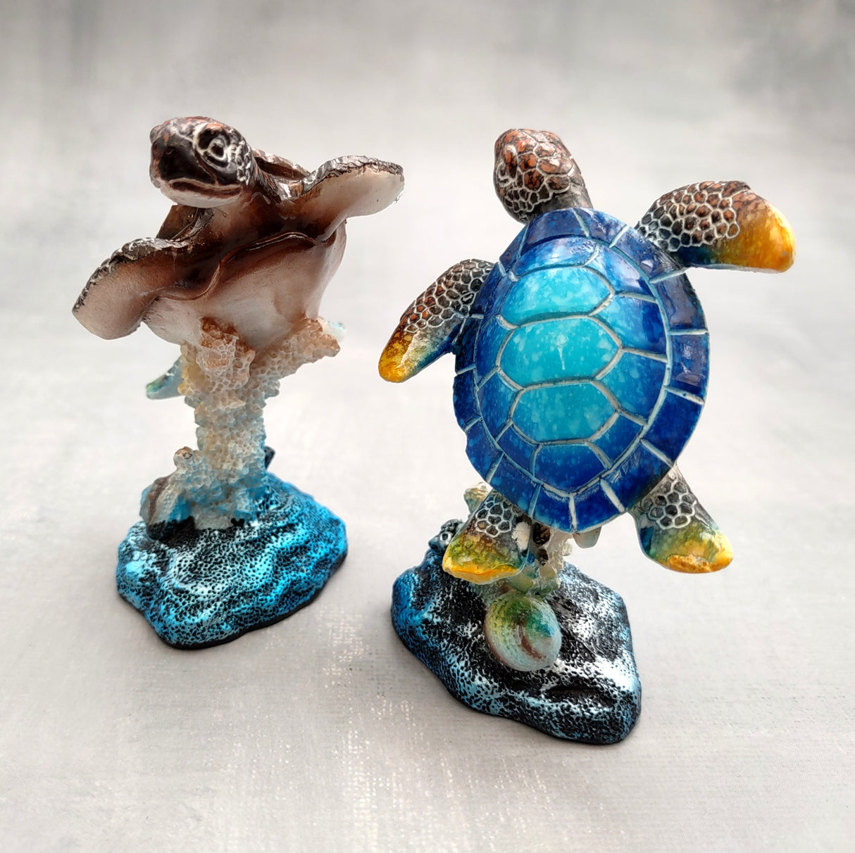 Blue Sea Turtle Figurine Painted Resin (1 figure approx. 3.5+ inches tall) Ocean Blue Sea Turtle for coastal home decor gifts & collecting!