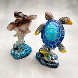 Blue Sea Turtle Figurine Painted Resin (1 figure approx. 3.5+ inches tall) Ocean Blue Sea Turtle for coastal home decor gifts & collecting!