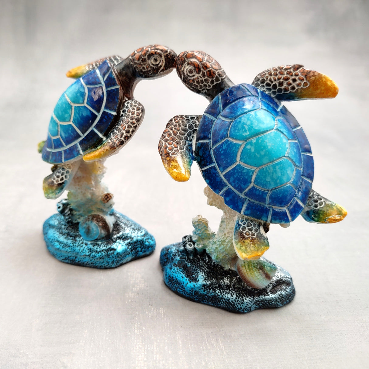 Blue Sea Turtle Figurine Painted Resin (1 figure approx. 3.5+ inches tall) Ocean Blue Sea Turtle for coastal home decor gifts & collecting!