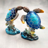 Blue Sea Turtle Figurine Painted Resin (1 figure approx. 3.5+ inches tall) Ocean Blue Sea Turtle for coastal home decor gifts & collecting!
