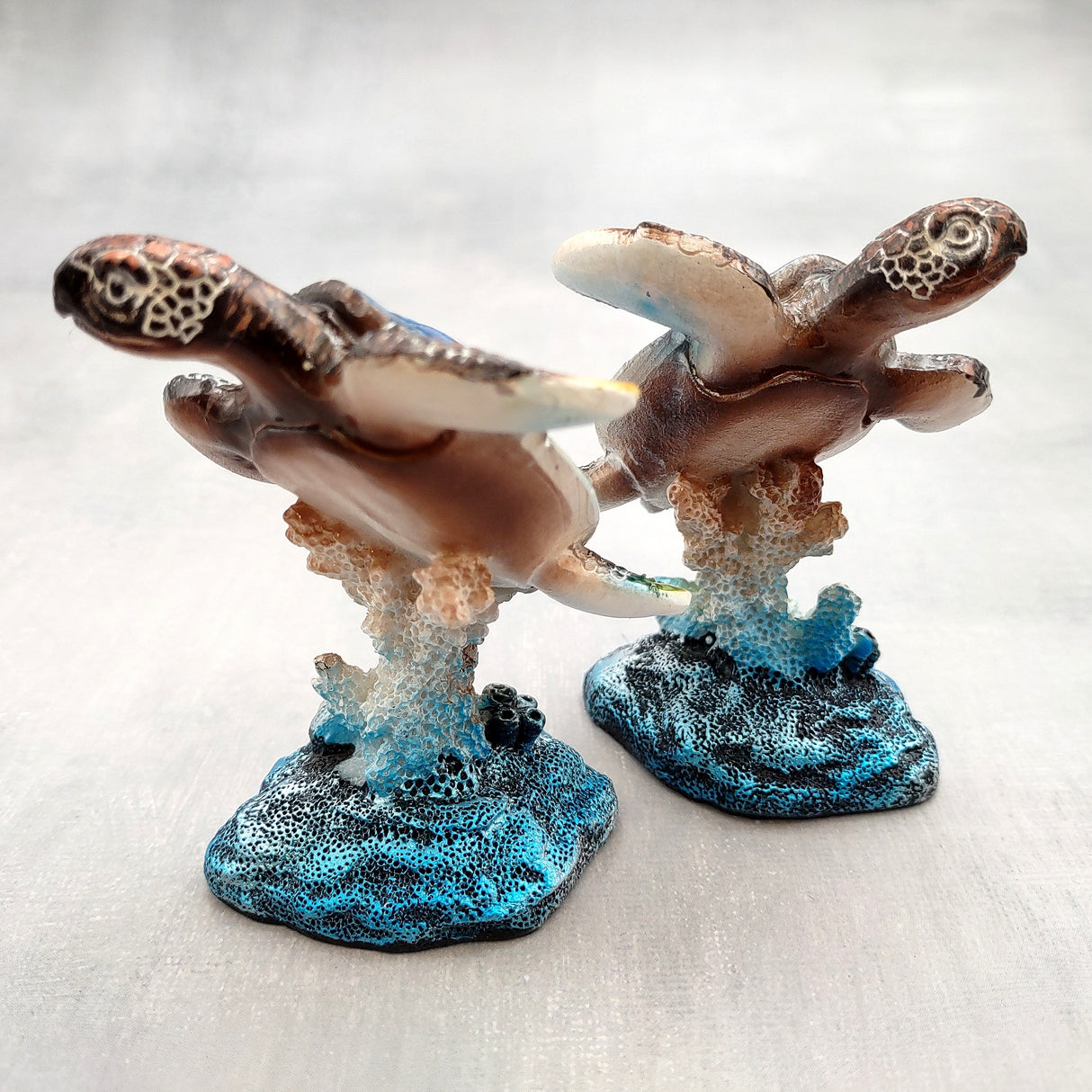 Blue Sea Turtle Figurine Painted Resin (1 figure approx. 3.5+ inches tall) Ocean Blue Sea Turtle for coastal home decor gifts & collecting!