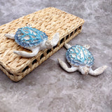 White Sea Turtle Blue Coral Shell Figurine (1 figure approx. 4+ inches) Rough White Blue Sea Turtle Statuette for decor gifts & collecting!