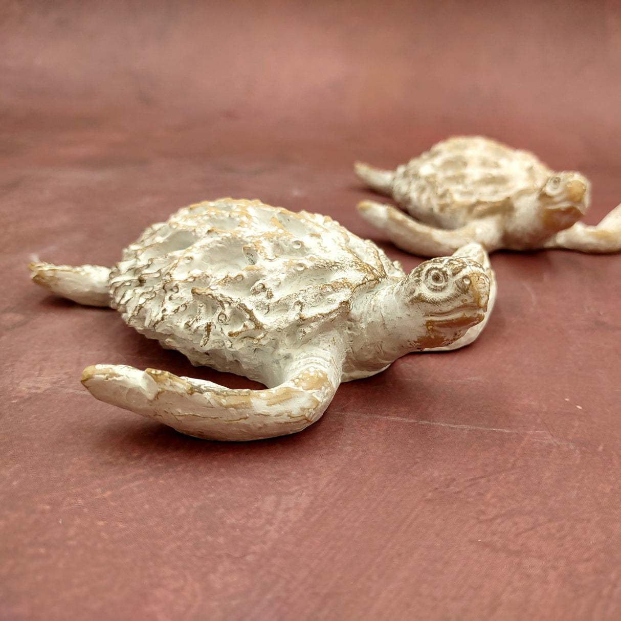 White Sea Turtle Tan Coral Shell Figurine (1 figure approx. 4+ inches) Rough White Tan Sea Turtle Statuette for decor gifts & collecting!