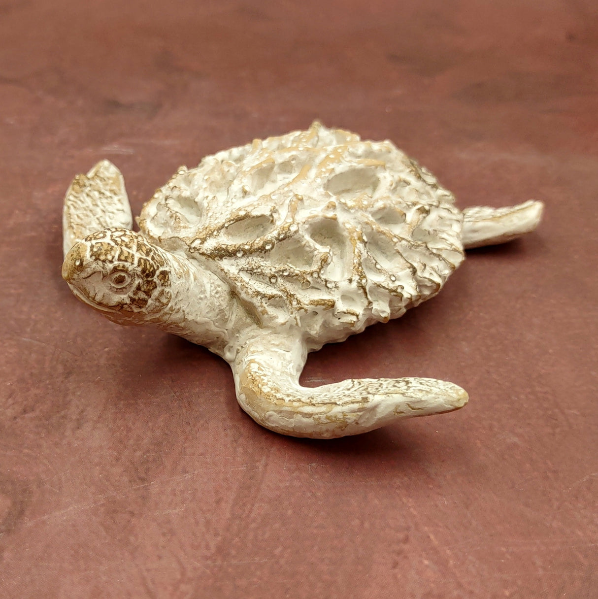 White Sea Turtle Tan Coral Shell Figurine (1 figure approx. 4+ inches) Rough White Tan Sea Turtle Statuette for decor gifts & collecting!
