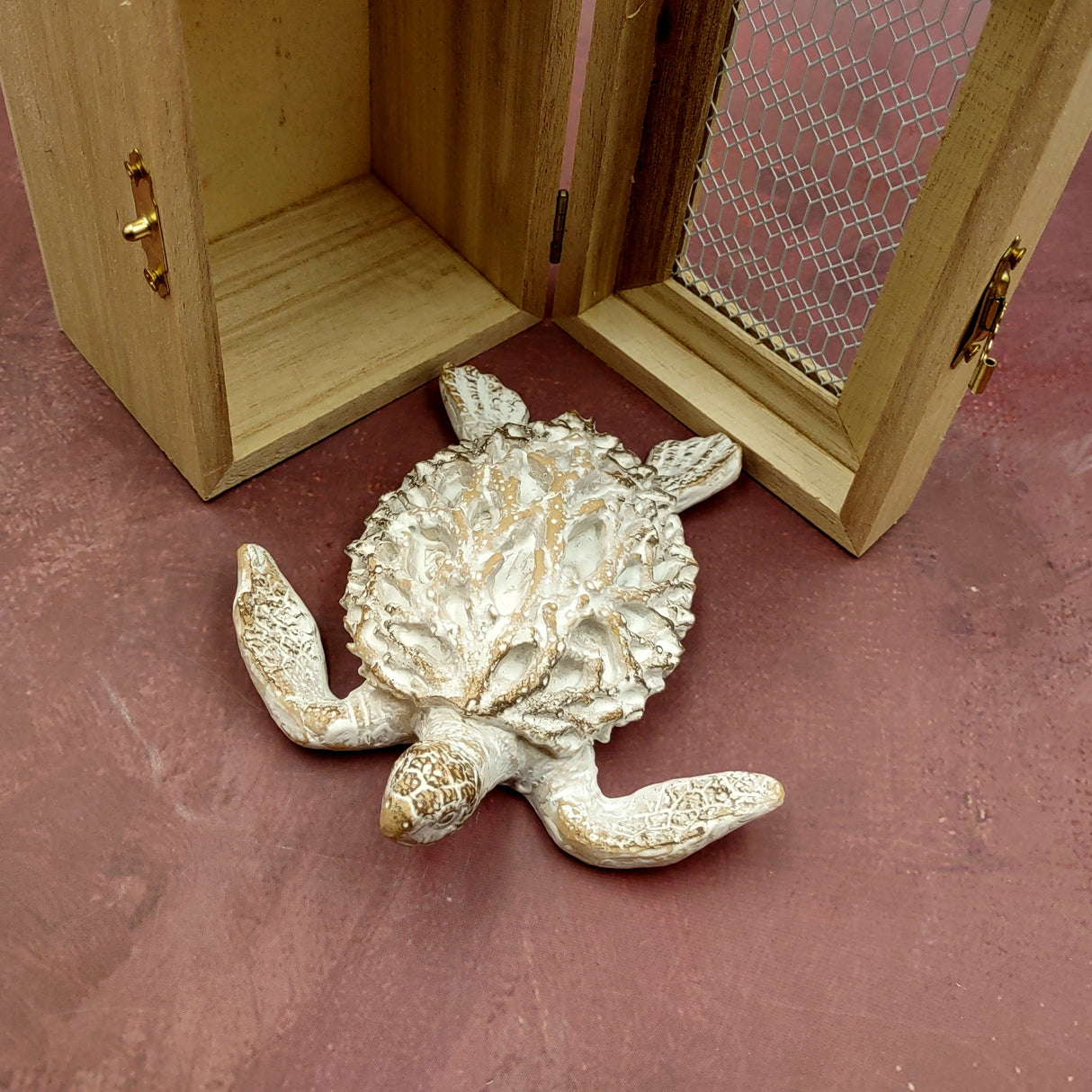 White Sea Turtle Tan Coral Shell Figurine (1 figure approx. 4+ inches) Rough White Tan Sea Turtle Statuette for decor gifts & collecting!