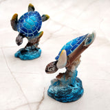 Ocean Blue Painted Resin Sea Turtle Figurine (1 figure approx. 3.5+ inches tall) Blue Sea Turtle for coastal home decor gifts & collecting!
