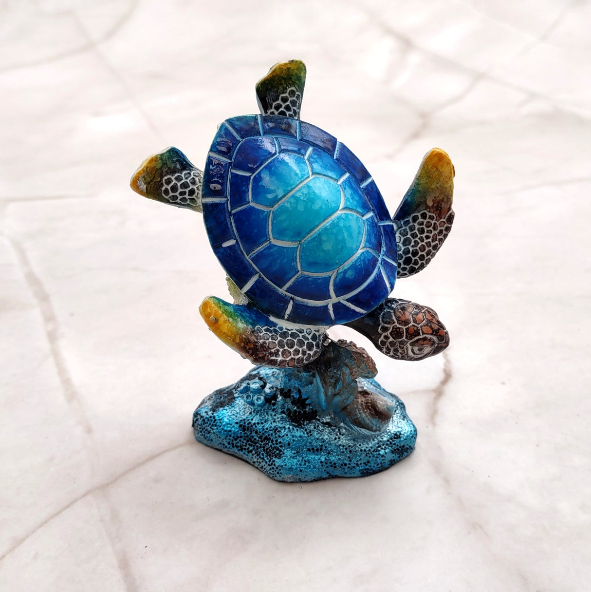 Ocean Blue Painted Resin Sea Turtle Figurine (1 figure approx. 3.5+ inches tall) Blue Sea Turtle for coastal home decor gifts & collecting!