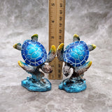 Ocean Blue Painted Resin Sea Turtle Figurine (1 figure approx. 3.5+ inches tall) Blue Sea Turtle for coastal home decor gifts & collecting!