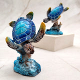 Ocean Blue Painted Resin Sea Turtle Figurine (1 figure approx. 3.5+ inches tall) Blue Sea Turtle for coastal home decor gifts & collecting!