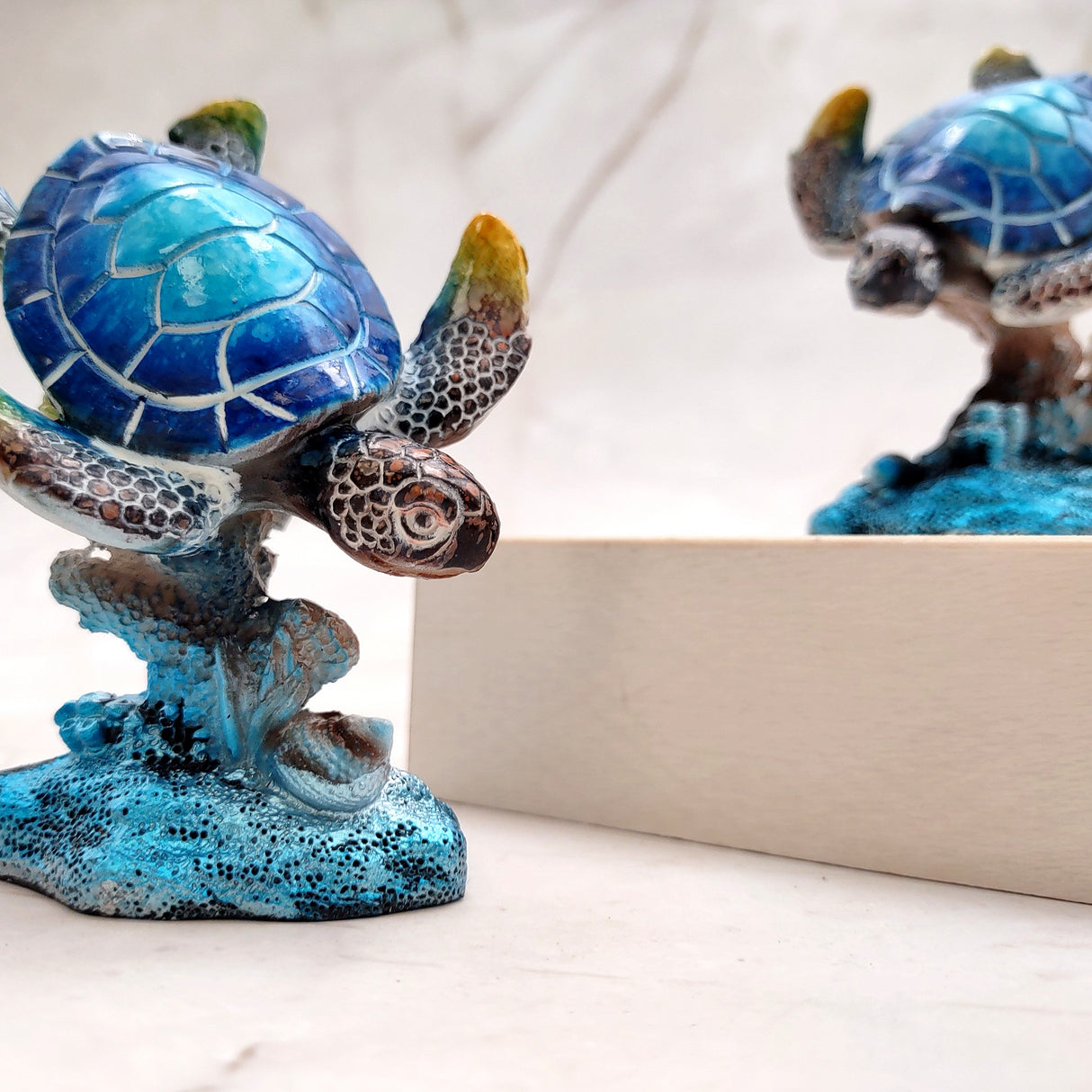 Ocean Blue Painted Resin Sea Turtle Figurine (1 figure approx. 3.5+ inches tall) Blue Sea Turtle for coastal home decor gifts & collecting!
