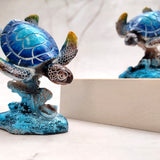Ocean Blue Painted Resin Sea Turtle Figurine (1 figure approx. 3.5+ inches tall) Blue Sea Turtle for coastal home decor gifts & collecting!
