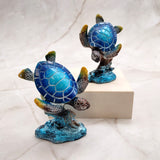 Ocean Blue Painted Resin Sea Turtle Figurine (1 figure approx. 3.5+ inches tall) Blue Sea Turtle for coastal home decor gifts & collecting!
