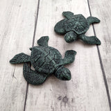Green Sea Turtle Key Box With Lid Metal (1 key box approx. 5+ inches) Dark Aged Green Cast Iron Sea Turtle Box for keys trinkets & gifting!