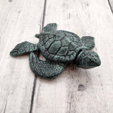 Green Sea Turtle Key Box With Lid Metal (1 key box approx. 5+ inches) Dark Aged Green Cast Iron Sea Turtle Box for keys trinkets & gifting!