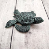Green Sea Turtle Key Box With Lid Metal (1 key box approx. 5+ inches) Dark Aged Green Cast Iron Sea Turtle Box for keys trinkets & gifting!