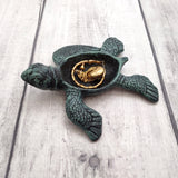 Green Sea Turtle Key Box With Lid Metal (1 key box approx. 5+ inches) Dark Aged Green Cast Iron Sea Turtle Box for keys trinkets & gifting!