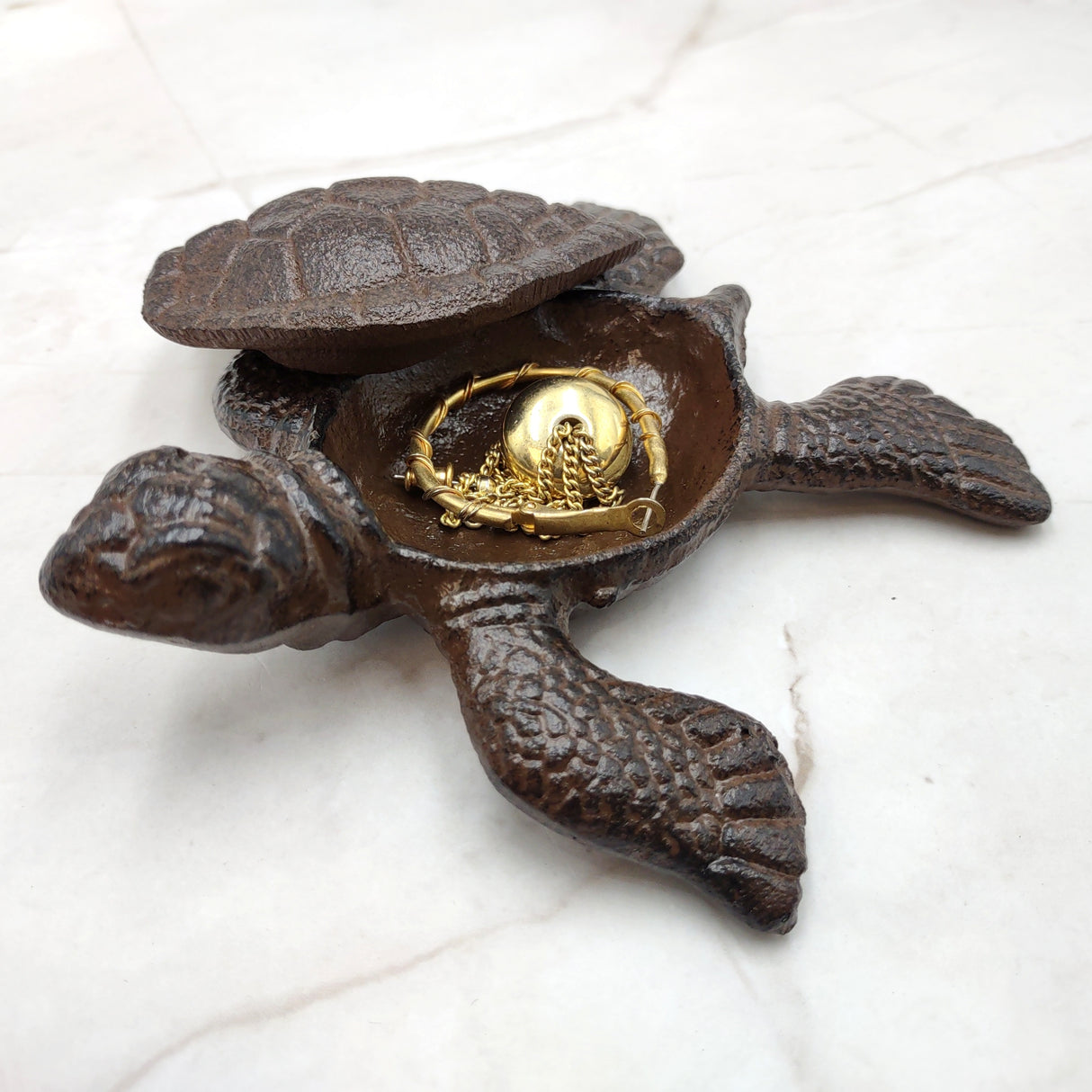 Brown Sea Turtle Key Box With Lid Metal (1 key box approx. 5+ inches) Aged Rust Brown Cast Iron Sea Turtle Box for keys trinkets & gifting!
