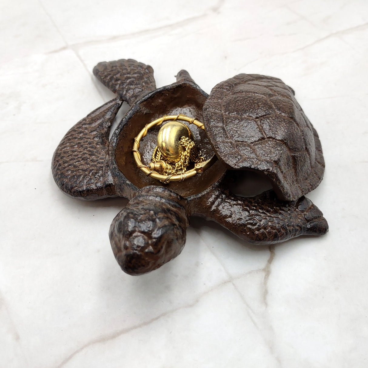 Brown Sea Turtle Key Box With Lid Metal (1 key box approx. 5+ inches) Aged Rust Brown Cast Iron Sea Turtle Box for keys trinkets & gifting!