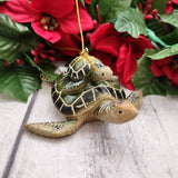 Green Mother Baby Sea Turtle Christmas Ornament Resin (1 turtle approx. 3.5+ inches) Green Resin Sea Turtle Pair Figure for holiday décor!