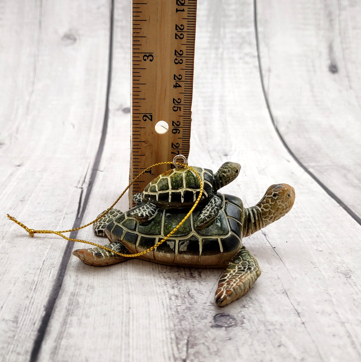 Green Mother Baby Sea Turtle Christmas Ornament Resin (1 turtle approx. 3.5+ inches) Green Resin Sea Turtle Pair Figure for holiday décor!