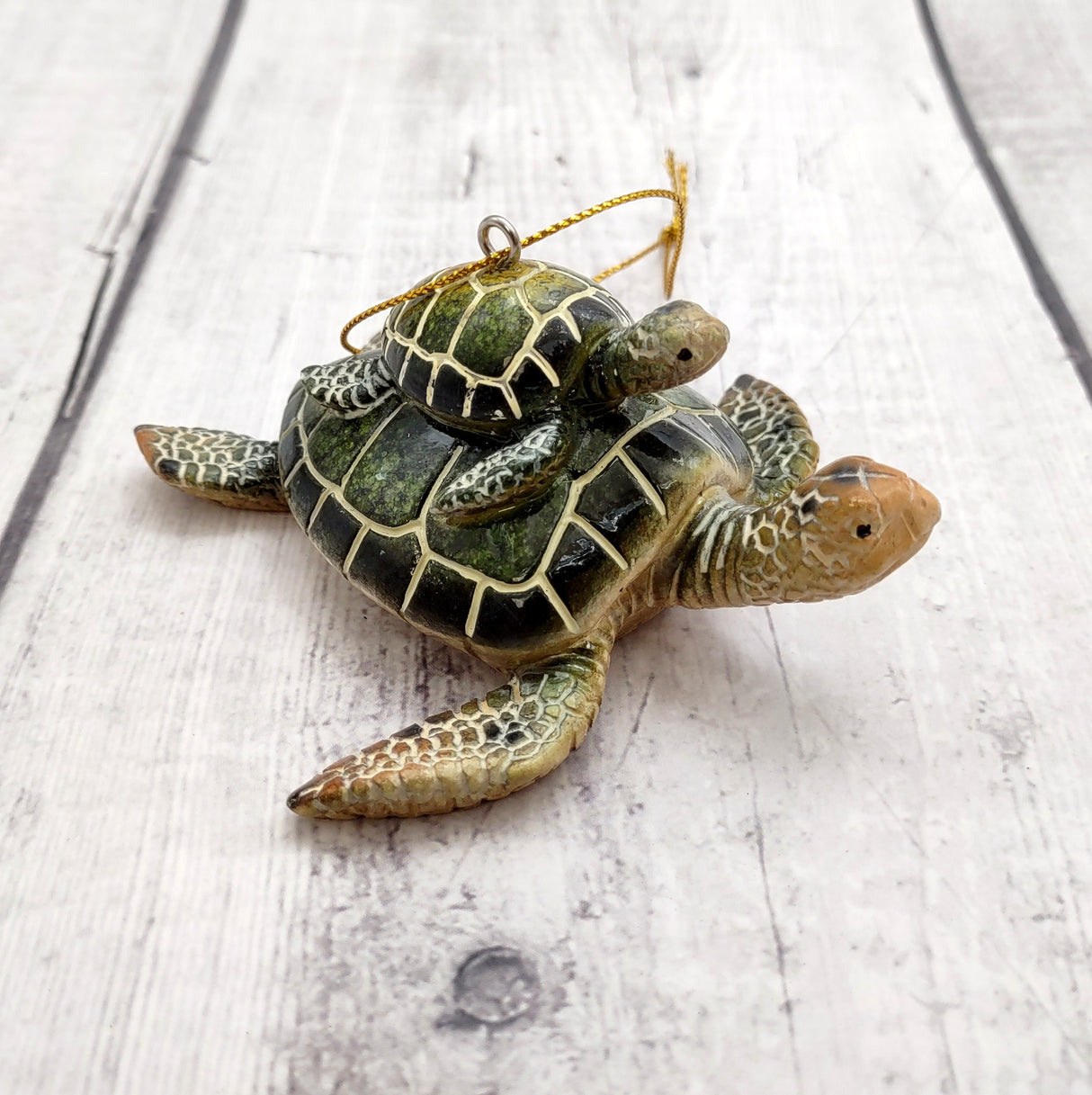 Green Mother Baby Sea Turtle Christmas Ornament Resin (1 turtle approx. 3.5+ inches) Green Resin Sea Turtle Pair Figure for holiday décor!