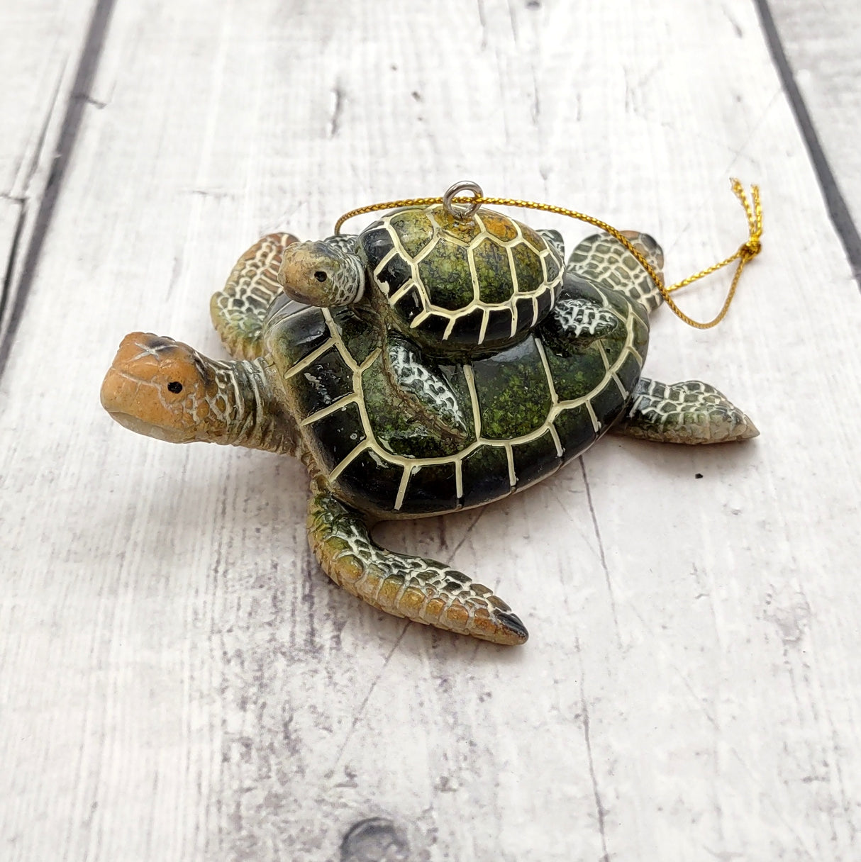Green Mother Baby Sea Turtle Christmas Ornament Resin (1 turtle approx. 3.5+ inches) Green Resin Sea Turtle Pair Figure for holiday décor!