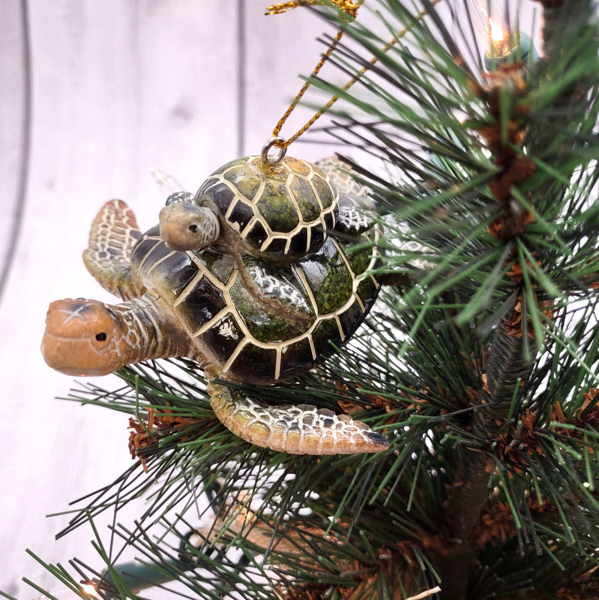 Green Mother Baby Sea Turtle Christmas Ornament Resin (1 turtle approx. 3.5+ inches) Green Resin Sea Turtle Pair Figure for holiday décor!