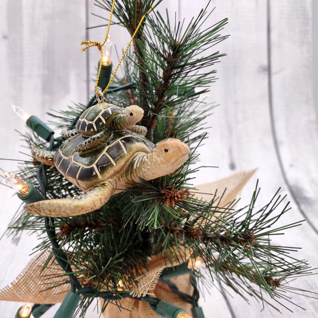 Green Mother Baby Sea Turtle Christmas Ornament Resin (1 turtle approx. 3.5+ inches) Green Resin Sea Turtle Pair Figure for holiday décor!