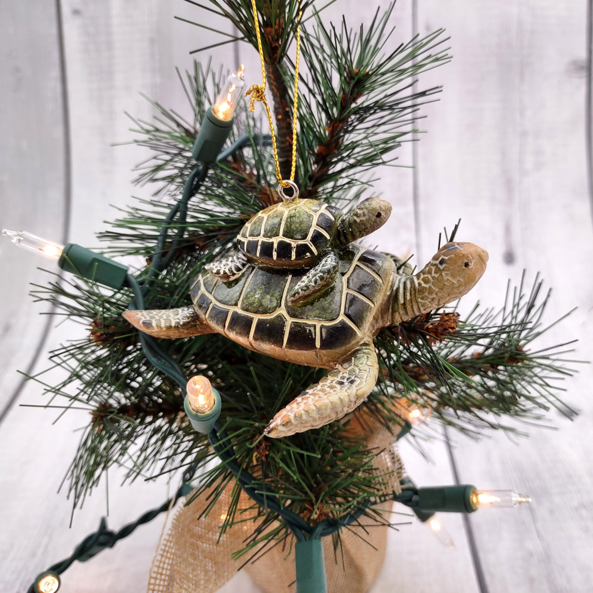 Green Mother Baby Sea Turtle Christmas Ornament Resin (1 turtle approx. 3.5+ inches) Green Resin Sea Turtle Pair Figure for holiday décor!