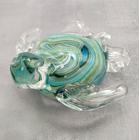 Green Blue Sea Turtle Glass Figurine Swirl (1 figure approx. 4+ inches) Colorful Green Blue Glass Sea Turtle for gifts & coastal décor!