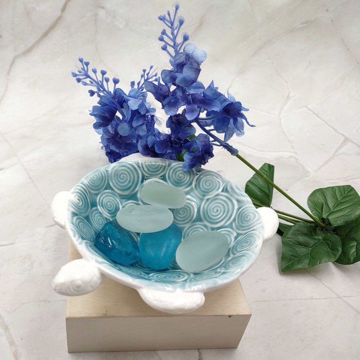 Sea Turtle Light Blue White Bowl (1 dish approx. 5.5+ inches) Blue White Sea Turtle Ceramic Dish for gifting jewelry trinkets & candy!