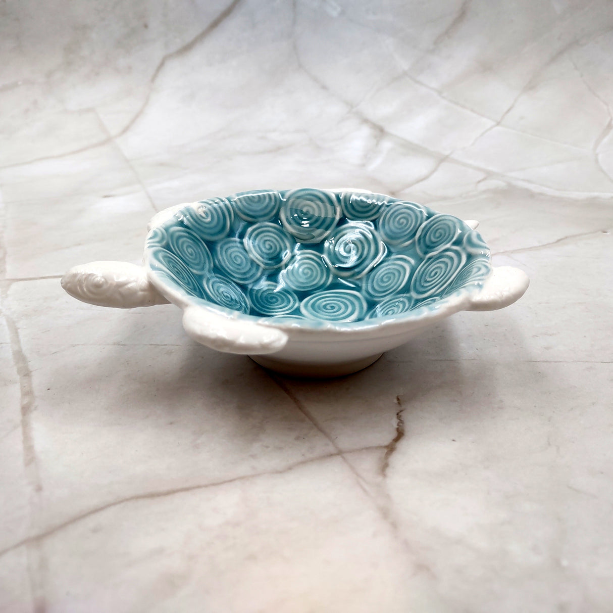 Sea Turtle Light Blue White Bowl (1 dish approx. 5.5+ inches) Blue White Sea Turtle Ceramic Dish for gifting jewelry trinkets & candy!