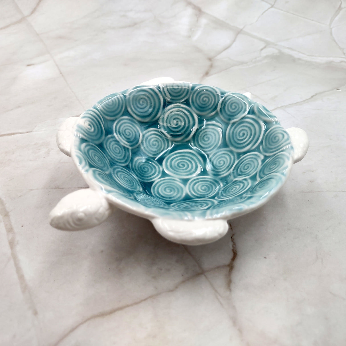 Sea Turtle Light Blue White Bowl (1 dish approx. 5.5+ inches) Blue White Sea Turtle Ceramic Dish for gifting jewelry trinkets & candy!