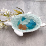 Sea Turtle Light Green White Bowl (1 dish approx. 7+ inches) Green White Sea Turtle Ceramic Dish for gifting jewelry trinkets & candy!