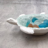 Sea Turtle Light Green White Bowl (1 dish approx. 7+ inches) Green White Sea Turtle Ceramic Dish for gifting jewelry trinkets & candy!