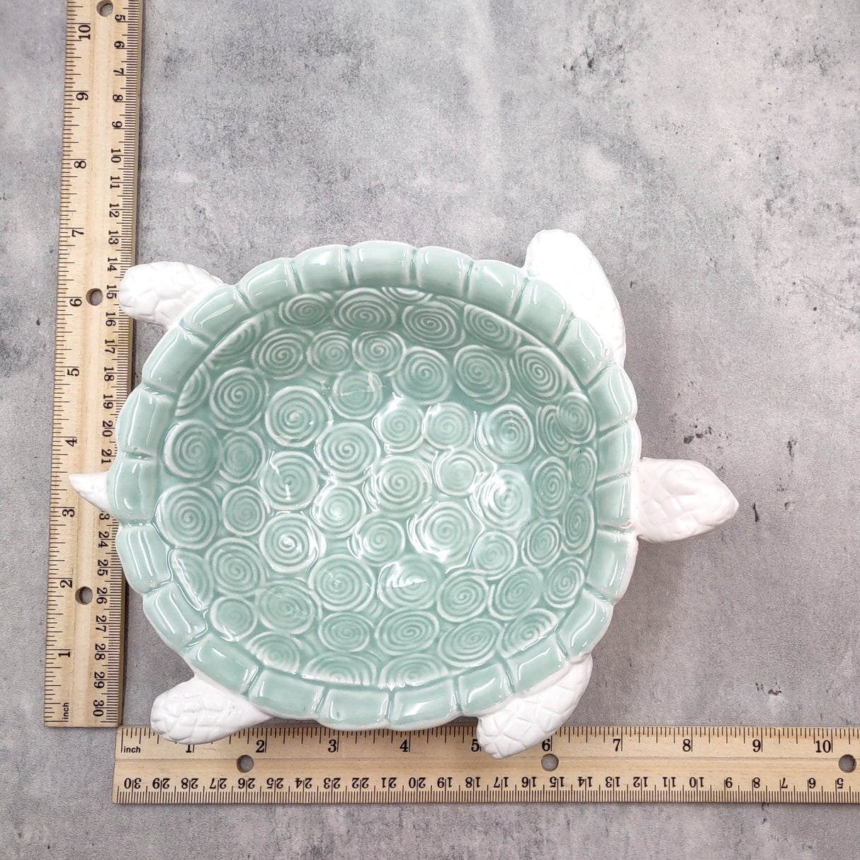 Sea Turtle Light Green White Bowl (1 dish approx. 7+ inches) Green White Sea Turtle Ceramic Dish for gifting jewelry trinkets & candy!