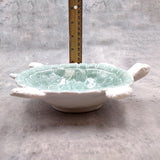 Sea Turtle Light Green White Bowl (1 dish approx. 7+ inches) Green White Sea Turtle Ceramic Dish for gifting jewelry trinkets & candy!