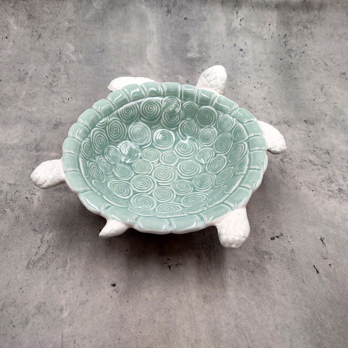 Sea Turtle Light Green White Bowl (1 dish approx. 7+ inches) Green White Sea Turtle Ceramic Dish for gifting jewelry trinkets & candy!