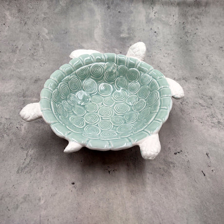 Sea Turtle Light Green White Bowl (1 dish approx. 7+ inches) Green White Sea Turtle Ceramic Dish for gifting jewelry trinkets & candy!