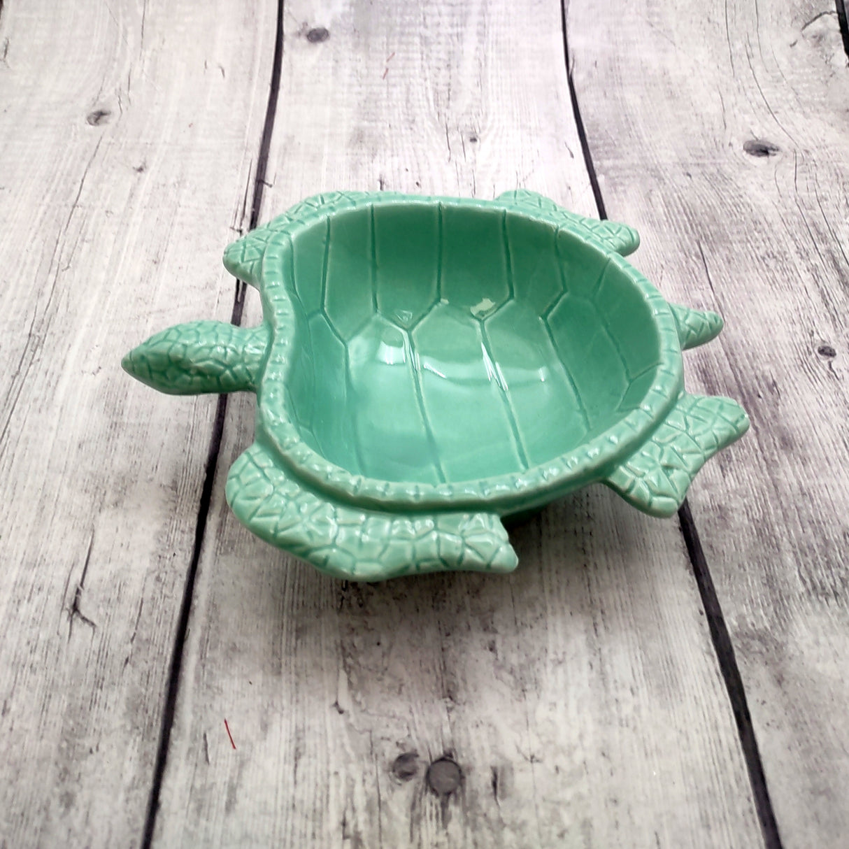 Sea Turtle Pastel Green Plate (1 dish approx. 6.75+ inches wide) Green Sea Turtle Ceramic Dish for coastal table charm display & kitchen accent