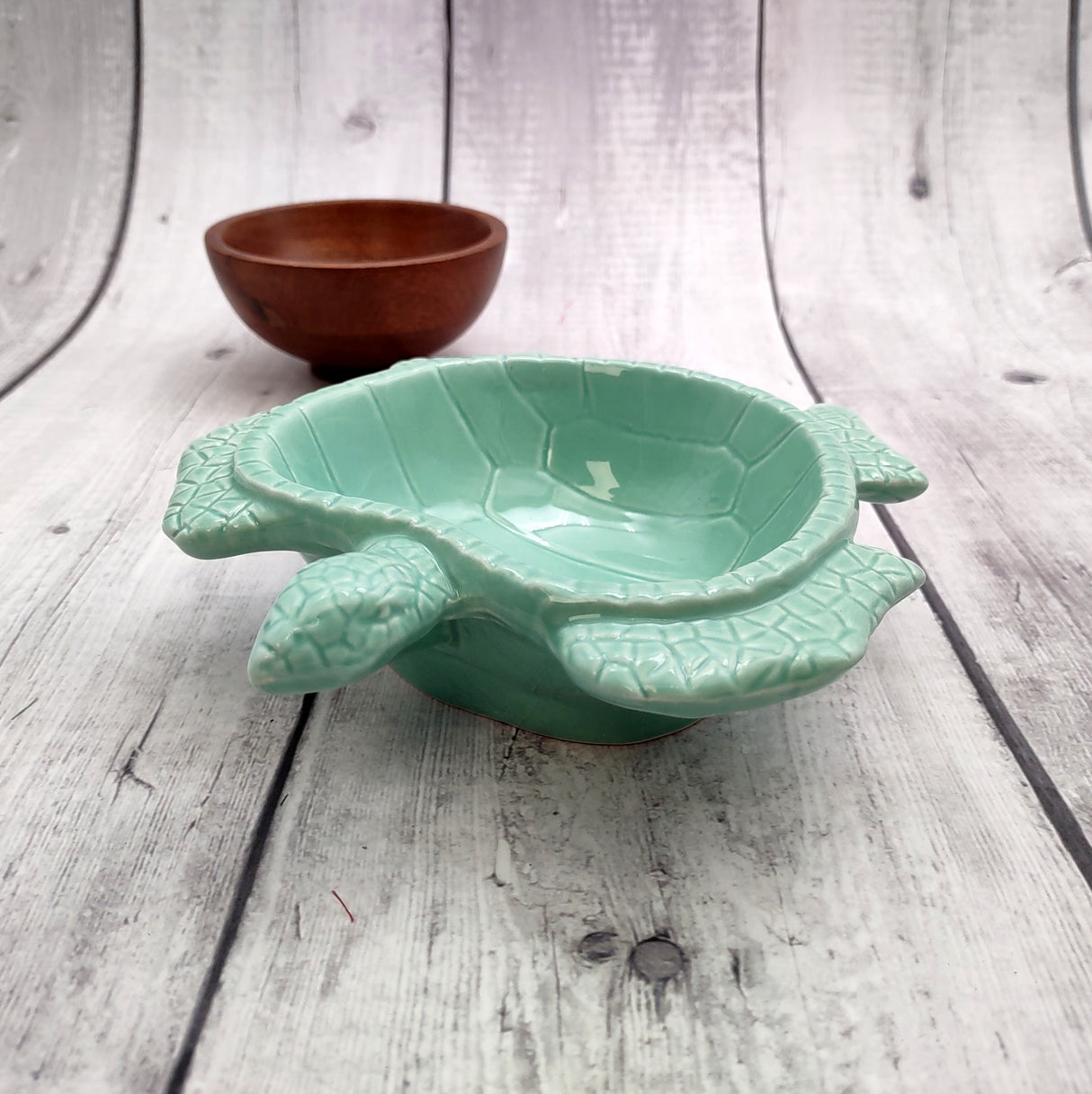 Sea Turtle Pastel Green Plate (1 dish approx. 6.75+ inches wide) Green Sea Turtle Ceramic Dish for coastal table charm display & kitchen accent