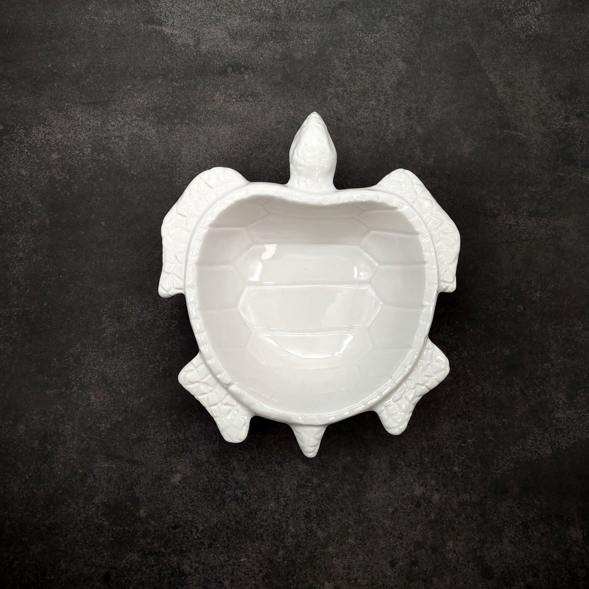 Sea Turtle Glossy White Ceramic Plate (1 dish approx. 6.75+ inches wide) White Turtle Dish for coastal table display & nautical decor!
