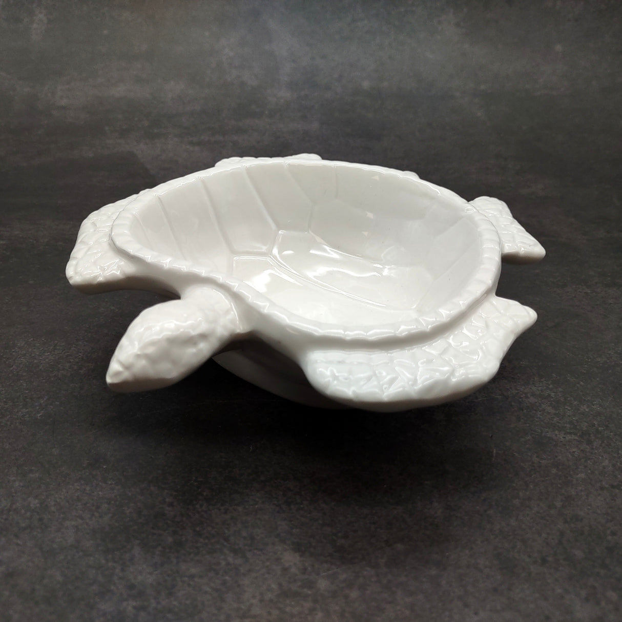 Sea Turtle Glossy White Ceramic Plate (1 dish approx. 6.75+ inches wide) White Turtle Dish for coastal table display & nautical decor!