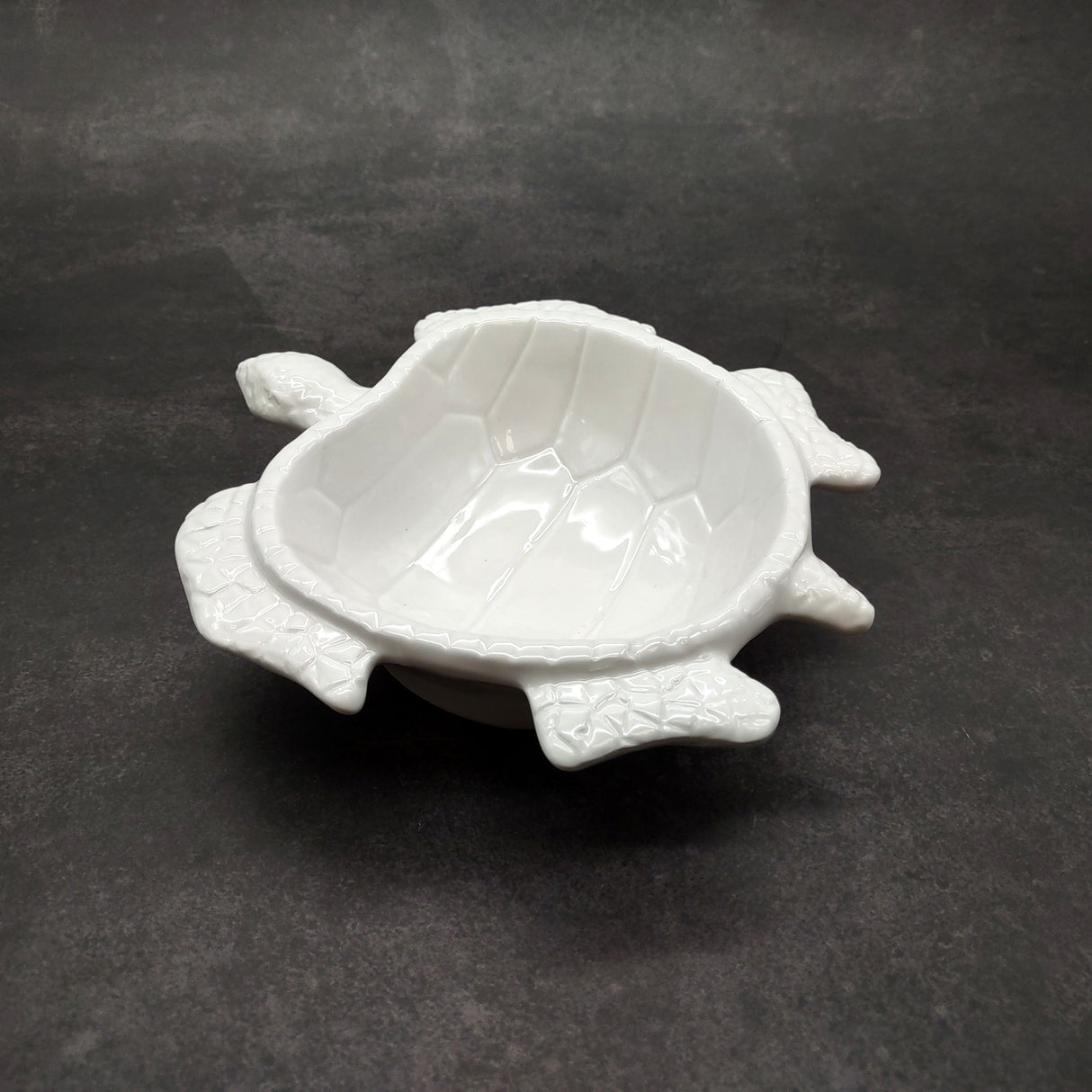 Sea Turtle Glossy White Ceramic Plate (1 dish approx. 6.75+ inches wide) White Turtle Dish for coastal table display & nautical decor!