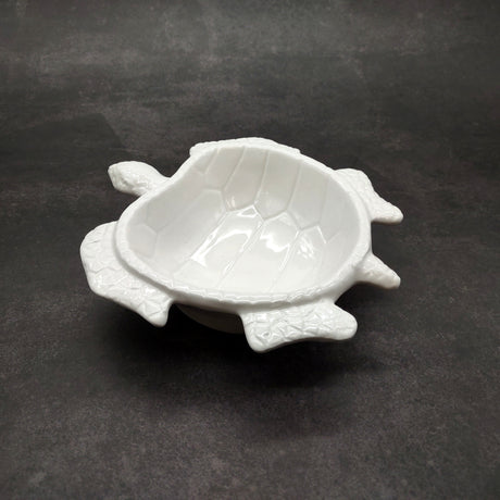 Sea Turtle Glossy White Ceramic Plate (1 dish approx. 6.75+ inches wide) White Turtle Dish for coastal table display & nautical decor!