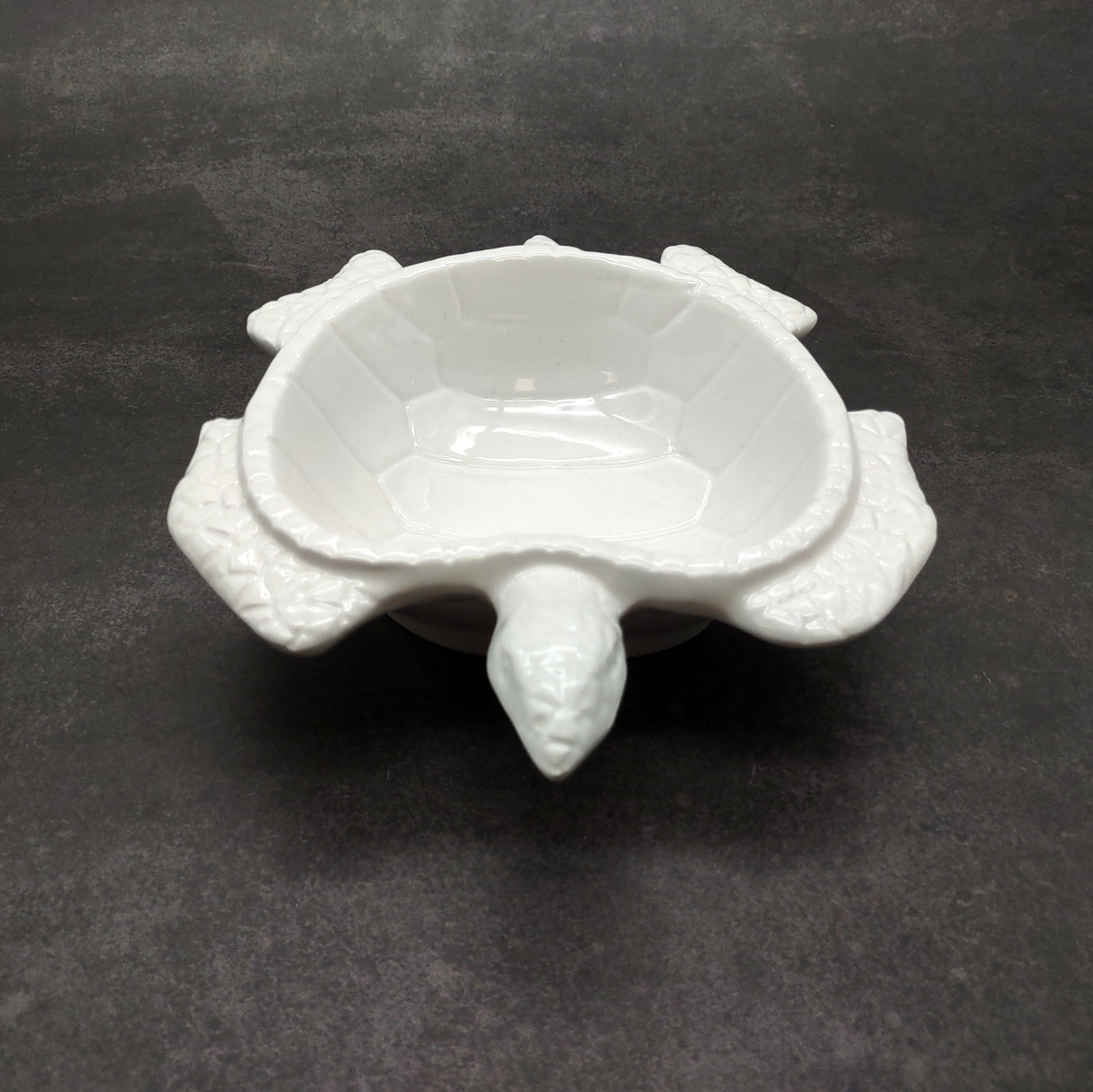 Sea Turtle Glossy White Ceramic Plate (1 dish approx. 6.75+ inches wide) White Turtle Dish for coastal table display & nautical decor!